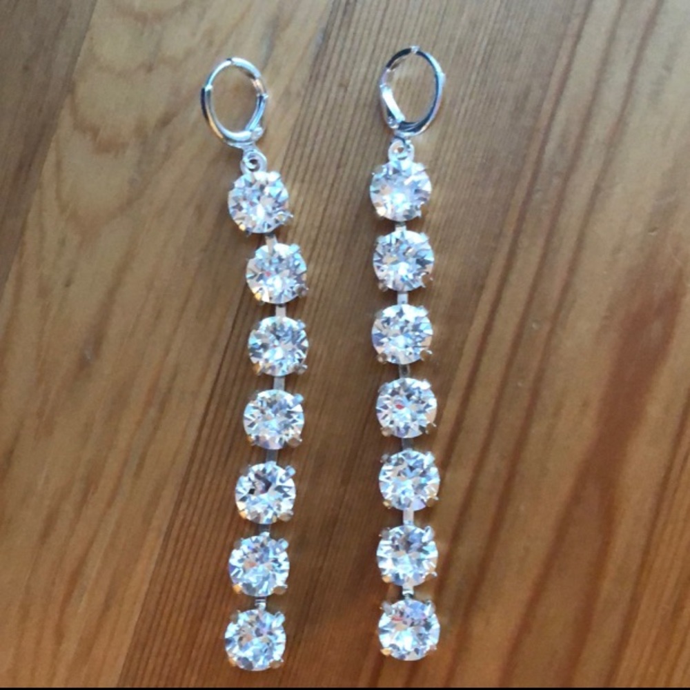 Stunning Silver Crystal Drop Statement Earrings - Picture 14 of 15